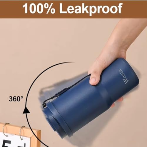 Wosta 750 ml Stainless Steel Insulated Tumbler – Dual-Lid (Flip-Sip + Straw), Tea/Fruit Strainer, Leak-Proof Screw-On Lid, Silicone Straw & Hanging Belt. (Dark Blue) - Image 5
