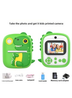 Generic Dinosaur Children Polonoid Cartoon Digital Printing Camera Photographable Printable Thermal Small SLR Toy-Color:P3 Dinosaur Printing Camera  + 64gh Card + Print Thermal Paper  - Image 1