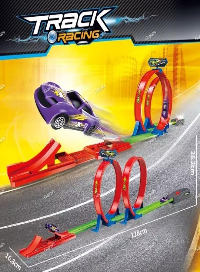 Goyal's Track Racing Car Toy Set for Kids 3+ | 360 Degree Loop Racing Track with Launcher Jump Ramp Inertia Power Car | High Speed Action Stunt Toy (Double Loop Track Racer) - Image 1