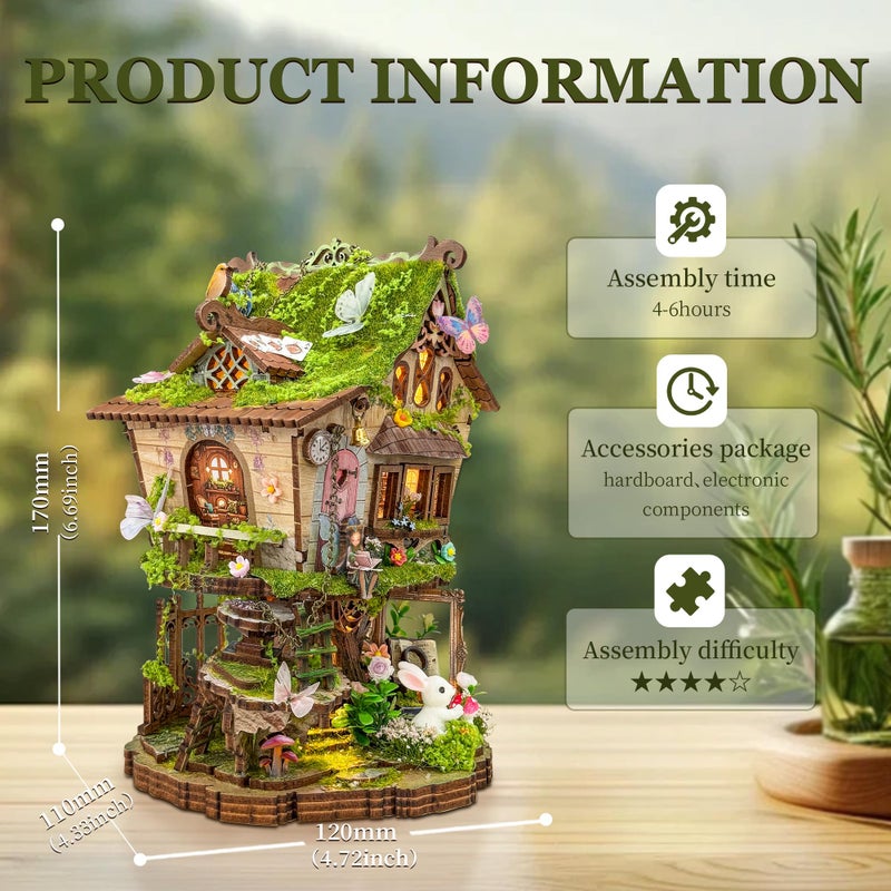Miggley Book Nook for Adults, Booknook DIY Miniature House Kit, 3D Wooden Puzzles Bood Gifts for Book Lovers Women Friends - Rowan's Tree House - Image 3