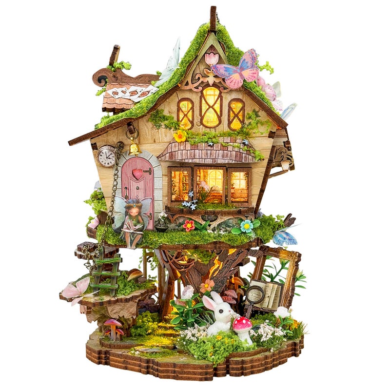 Miggley Book Nook for Adults, Booknook DIY Miniature House Kit, 3D Wooden Puzzles Bood Gifts for Book Lovers Women Friends - Rowan's Tree House - Image 1
