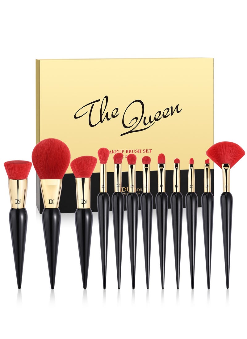DUcare Makeup Brushes 12Pcs The Queen Series Makeup Brush set Premium Gifts Kabuki Foundation Blending Face Powder Blush Concealers Eye Shadows Brushes  - Image 1