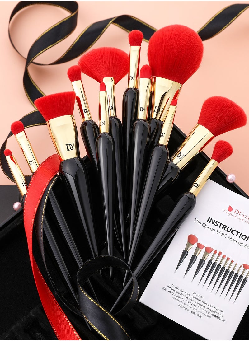DUcare Makeup Brushes 12Pcs The Queen Series Makeup Brush set Premium Gifts Kabuki Foundation Blending Face Powder Blush Concealers Eye Shadows Brushes  - Image 5