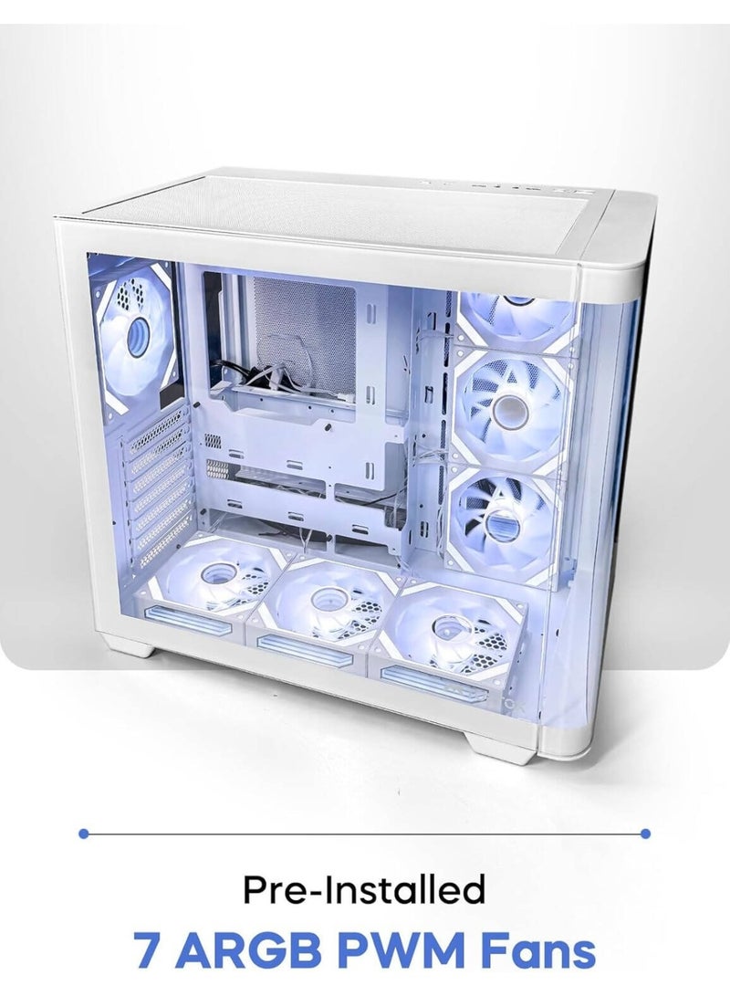 تورتوكس علبة ألعاب Curvo ATX، لوحة أمامية منحنية، 7 مراوح ARGB PWM مثبتة مسبقًا بقطر 120 مم، دعامة مشعاع 360 مم، 10 فتحات مراوح بقطر 120 مم، 7 فتحات توسعة، فولاذ SPCC بسمك 0.7 مم + زجاج مقسّى، منفذ USB Type-C | أبيض - Image 2