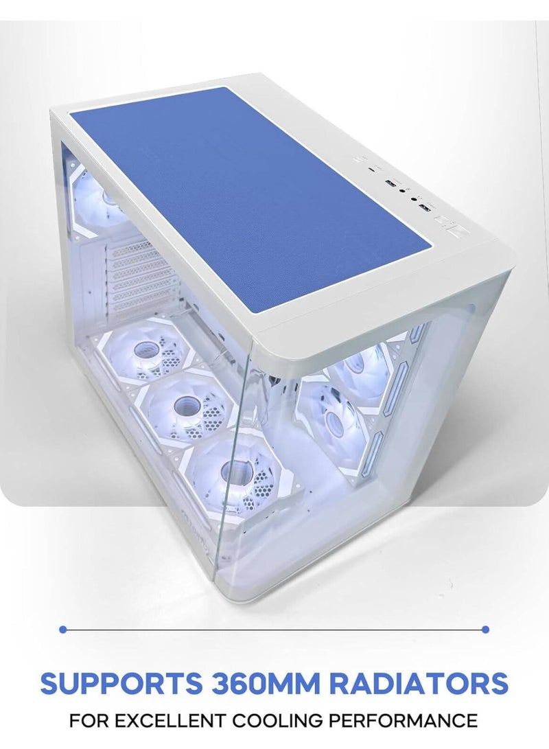 تورتوكس علبة ألعاب Curvo ATX، لوحة أمامية منحنية، 7 مراوح ARGB PWM مثبتة مسبقًا بقطر 120 مم، دعامة مشعاع 360 مم، 10 فتحات مراوح بقطر 120 مم، 7 فتحات توسعة، فولاذ SPCC بسمك 0.7 مم + زجاج مقسّى، منفذ USB Type-C | أبيض - Image 4