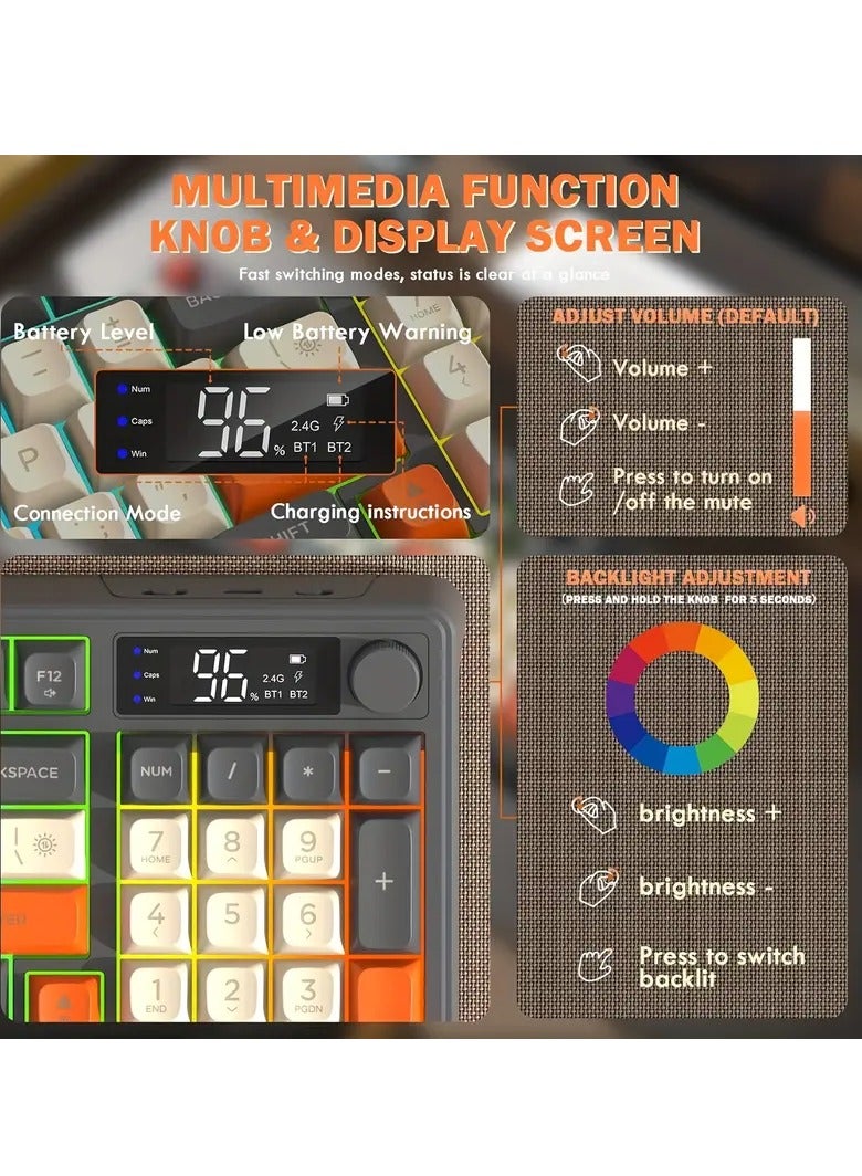 Wireless Gaming Keyboard and Mouse Combo - Dual Wireless/2.4G RGB Backlit Mechanical Keyboard with Smart Display and Knob, 4000 DPI Optical Gaming Mouse, Rechargeable Lithium Polymer Battery, PC/Lap - Image 5