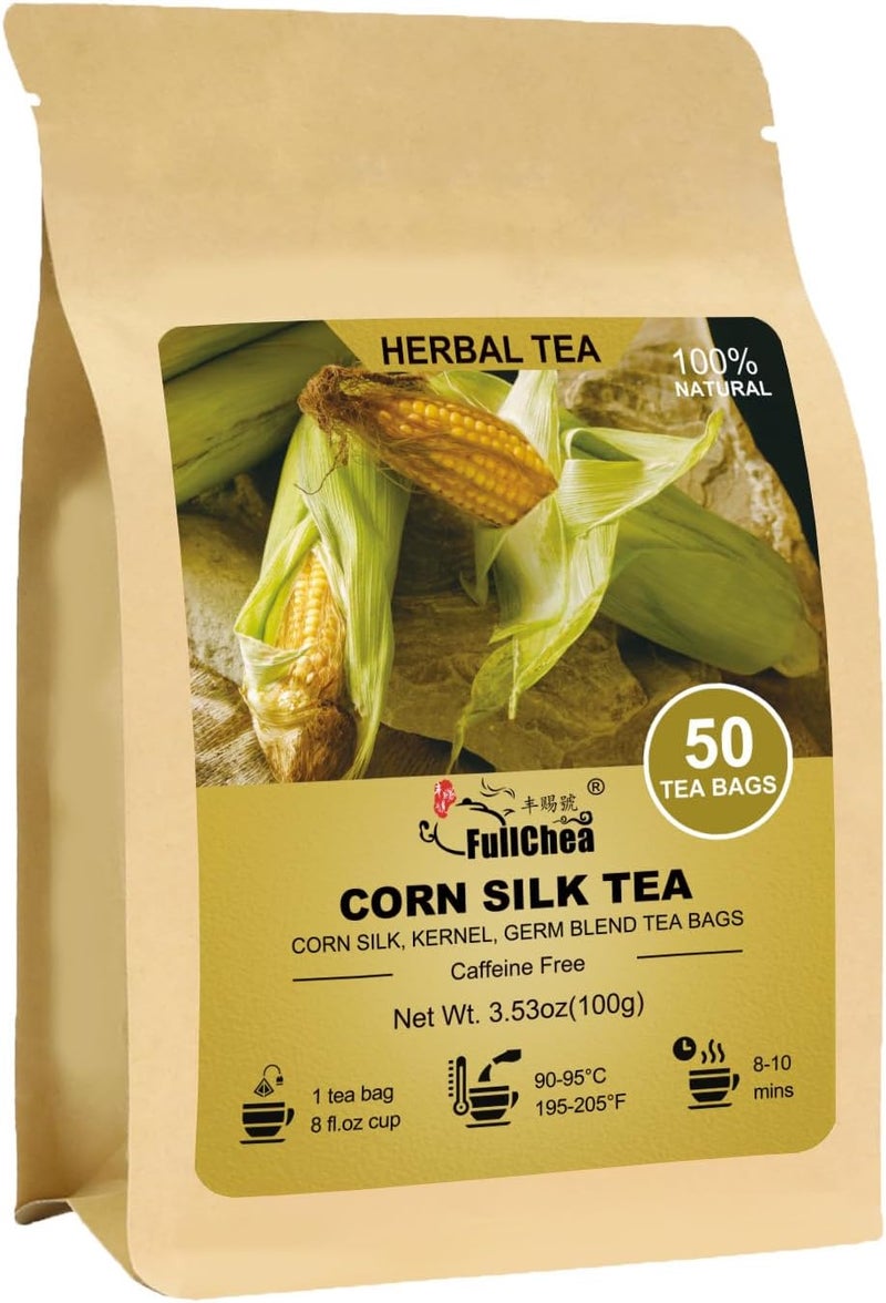 FullChea أكياس شاي حرير الذرة من فول تشيا - 50 قطعة - شاي أعشاب خالي من الكافيين بنكهة حلوة خفيفة ورائحة غنية من الذرة - Image 1