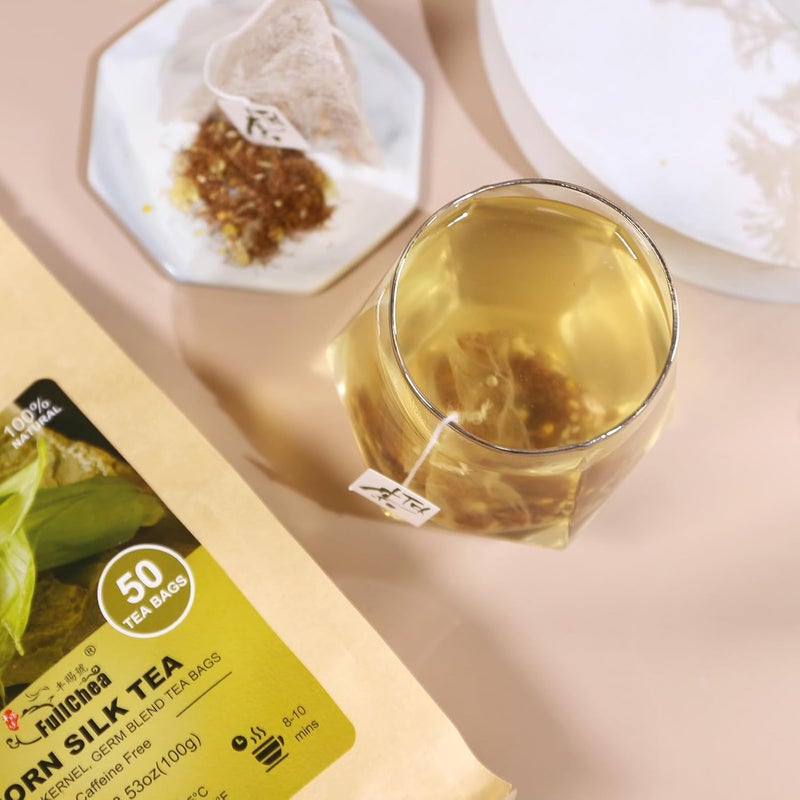 FullChea أكياس شاي حرير الذرة من فول تشيا - 50 قطعة - شاي أعشاب خالي من الكافيين بنكهة حلوة خفيفة ورائحة غنية من الذرة - Image 4