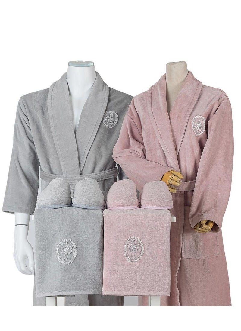 LAMA Home Tekstil Set Bath Robe Grey and Pink Double  - Image 1