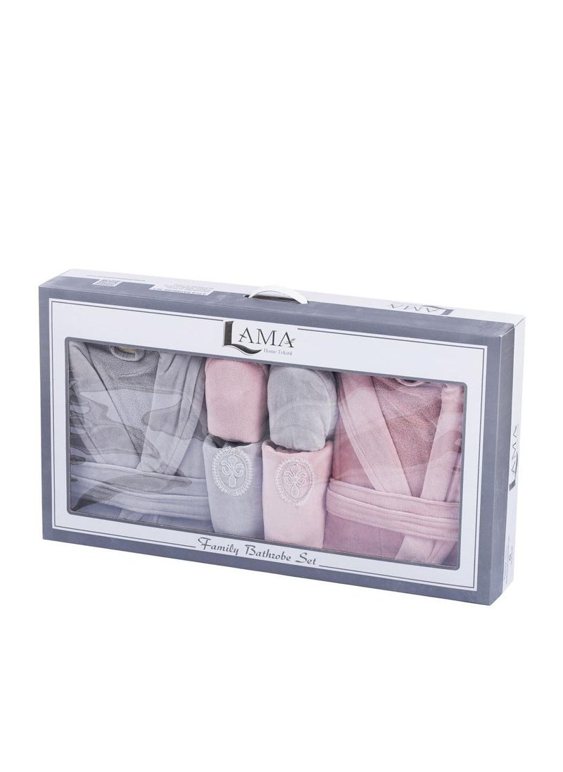 LAMA Home Tekstil Set Bath Robe Grey and Pink Double  - Image 3