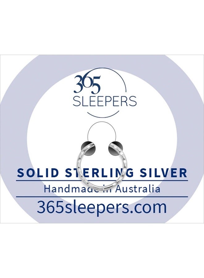 365 Sleepers 365 SLEEPERS Sterling Silver Faceted Hinged Hoop Sleeper Earrings - Hand Made In Australia - Nickel Free Hypoallergenic - 8mm - 10mm - 12mm - 14mm - Image 2