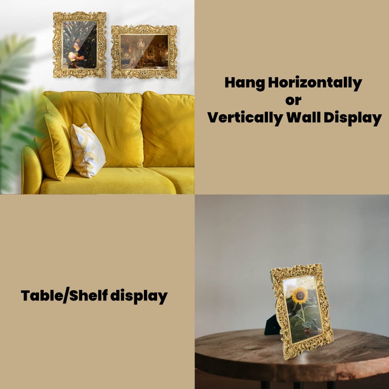 GUOER GUOER 5x7 Picture Frames Vintage Photo Frame with Glass Front Antique Picture Frame for Tabletop Wall Hanging (5x7  Shiny Golden)  - Image 3