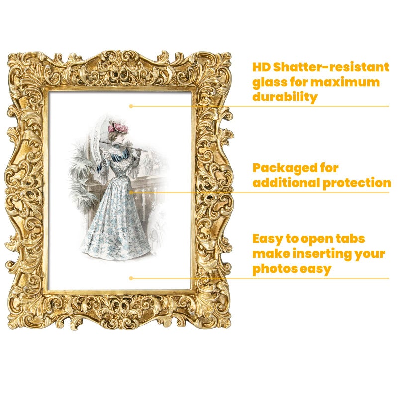 GUOER GUOER 5x7 Picture Frames Vintage Photo Frame with Glass Front Antique Picture Frame for Tabletop Wall Hanging (5x7  Shiny Golden)  - Image 5