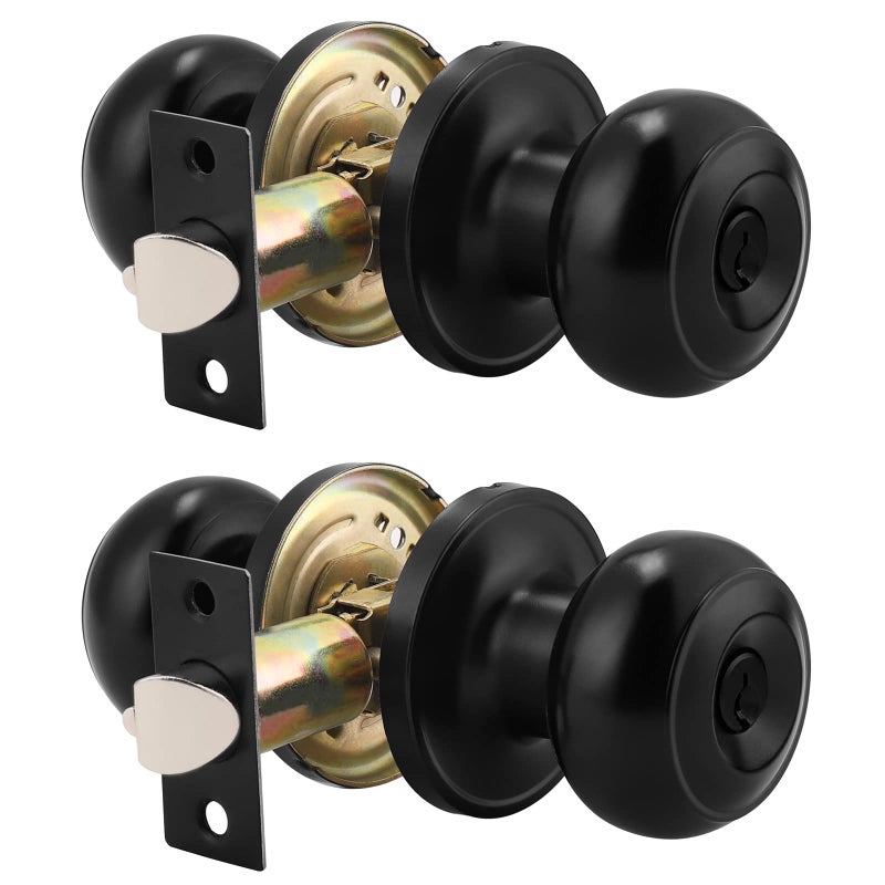 Probrico 2 Pack Black Entry Door Knobs with Key Keyed Alike Door LocksetsExterior Door Handle Locks Black Door Locks with Same Keys Entrance Lock Security - Image 2