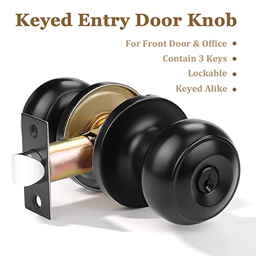 Probrico 2 Pack Black Entry Door Knobs with Key Keyed Alike Door LocksetsExterior Door Handle Locks Black Door Locks with Same Keys Entrance Lock Security - Image 3