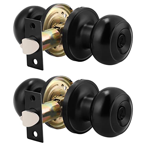 Probrico 2 Pack Black Entry Door Knobs with Key Keyed Alike Door LocksetsExterior Door Handle Locks Black Door Locks with Same Keys Entrance Lock Security - Image 1