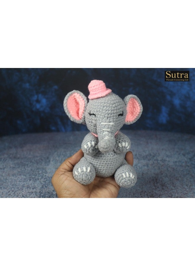 سوترا لعبة فيل كروشيه يدوية الصنع من Sutra Cute | هدية للأطفال، لعبة حيوانية على شكل فيل من الغابة للأطفال | فيل لطيف مصنوع من الصوف المحبوك | ألعاب ناعمة مقاس 5.5 × 5 بوصة للأطفال البنات والأولاد - Image 3