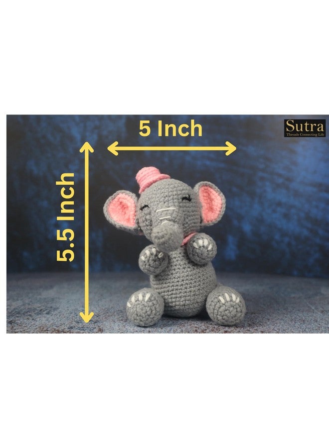 سوترا لعبة فيل كروشيه يدوية الصنع من Sutra Cute | هدية للأطفال، لعبة حيوانية على شكل فيل من الغابة للأطفال | فيل لطيف مصنوع من الصوف المحبوك | ألعاب ناعمة مقاس 5.5 × 5 بوصة للأطفال البنات والأولاد - Image 5