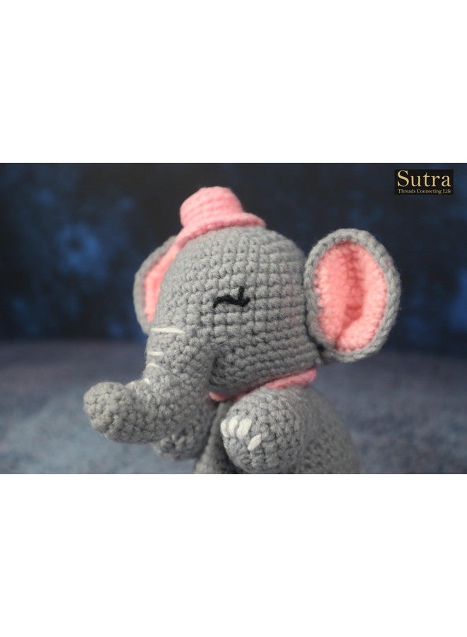 سوترا لعبة فيل كروشيه يدوية الصنع من Sutra Cute | هدية للأطفال، لعبة حيوانية على شكل فيل من الغابة للأطفال | فيل لطيف مصنوع من الصوف المحبوك | ألعاب ناعمة مقاس 5.5 × 5 بوصة للأطفال البنات والأولاد - Image 4