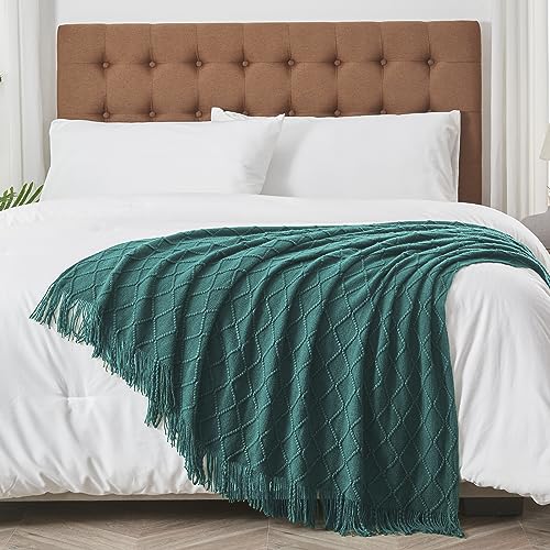 inhand Knitted Throw Blankets for Couch and Bed, Soft Cozy Knit Blanket with Tassel, Blue Lightweight Decorative Blankets and Throws, Farmhouse Warm Woven Blanket for Men and Women, 50"x60" - Image 3