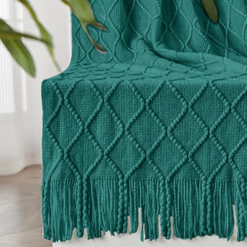 inhand Knitted Throw Blankets for Couch and Bed, Soft Cozy Knit Blanket with Tassel, Blue Lightweight Decorative Blankets and Throws, Farmhouse Warm Woven Blanket for Men and Women, 50"x60" - Image 1