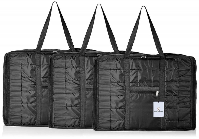 Kuber Industries Parachute 3 Pieces Big Underbed Moisture Proof Storage Bag with Zippered Closure and Handle Black CTKTC6336 - Image 1