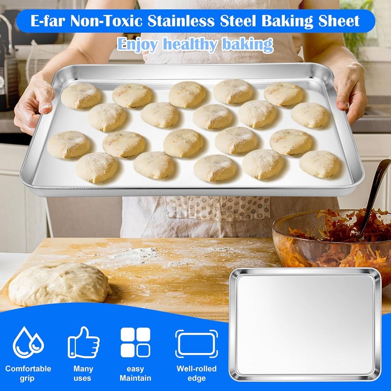 E-far Large Baking Sheet, 20”x14” Stainless Steel Cookie Sheet Pan for Oven, Non Toxic Metal Baking Tray for Cake Cookies, Healthy & Rust Free, Mirror Finish & Dishwasher Safe, 1 Pack - Image 5