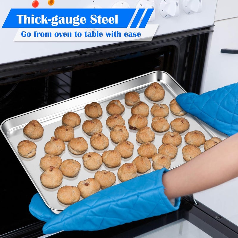 E-far Large Baking Sheet, 20”x14” Stainless Steel Cookie Sheet Pan for Oven, Non Toxic Metal Baking Tray for Cake Cookies, Healthy & Rust Free, Mirror Finish & Dishwasher Safe, 1 Pack - Image 3
