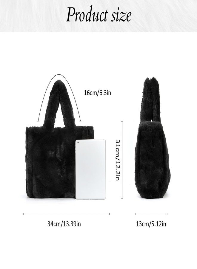 Fecialy Fluffy Tote Bags for Women Large Fuzzy Handbag Cute Plush Purses Faux Fur Hobo Bag for Autumn and Winter - Image 3