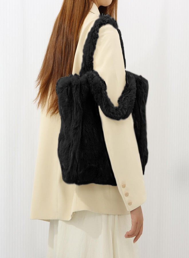Fecialy Fluffy Tote Bags for Women Large Fuzzy Handbag Cute Plush Purses Faux Fur Hobo Bag for Autumn and Winter - Image 2
