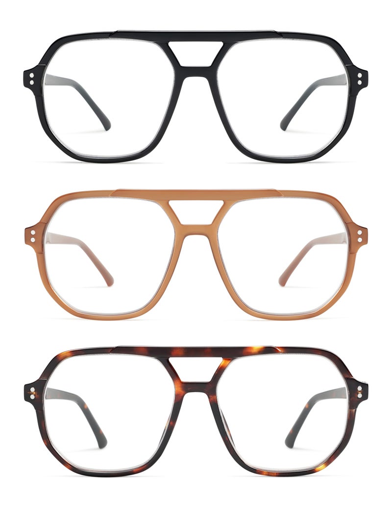 AMOMOMA Trendy Retro Aviator Reading Glasses for Women Men,Classic Large Oversized Reader Blue Light Computer Frame AM6145 C1+C3+C4 1.50x - Image 1