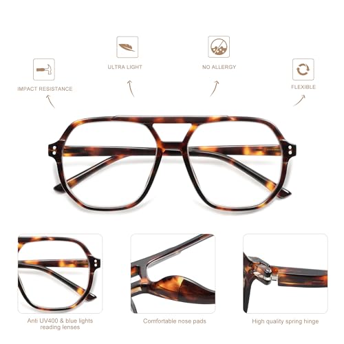 AMOMOMA Trendy Retro Aviator Reading Glasses for Women Men,Classic Large Oversized Reader Blue Light Computer Frame AM6145 C1+C3+C4 1.50x - Image 4