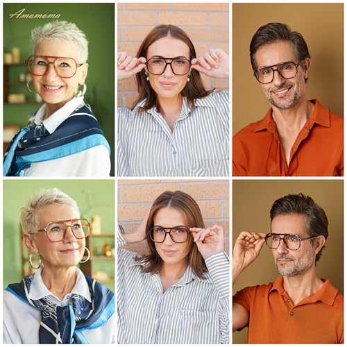 AMOMOMA Trendy Retro Aviator Reading Glasses for Women Men,Classic Large Oversized Reader Blue Light Computer Frame AM6145 C1+C3+C4 1.50x - Image 2