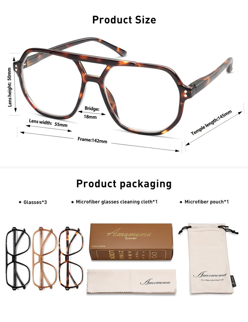 AMOMOMA Trendy Retro Aviator Reading Glasses for Women Men,Classic Large Oversized Reader Blue Light Computer Frame AM6145 C1+C3+C4 1.50x - Image 5