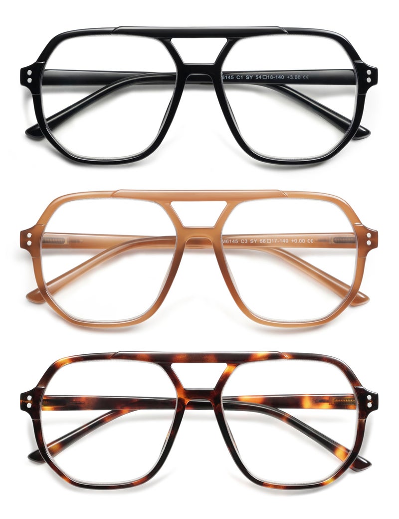 AMOMOMA Trendy Retro Aviator Reading Glasses for Women Men,Classic Large Oversized Reader Blue Light Computer Frame AM6145 C1+C3+C4 1.50x - Image 3
