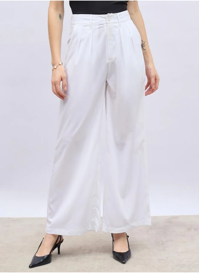 Styli Styli Solid Pleated Tailored Flare Pants with Belt Loops