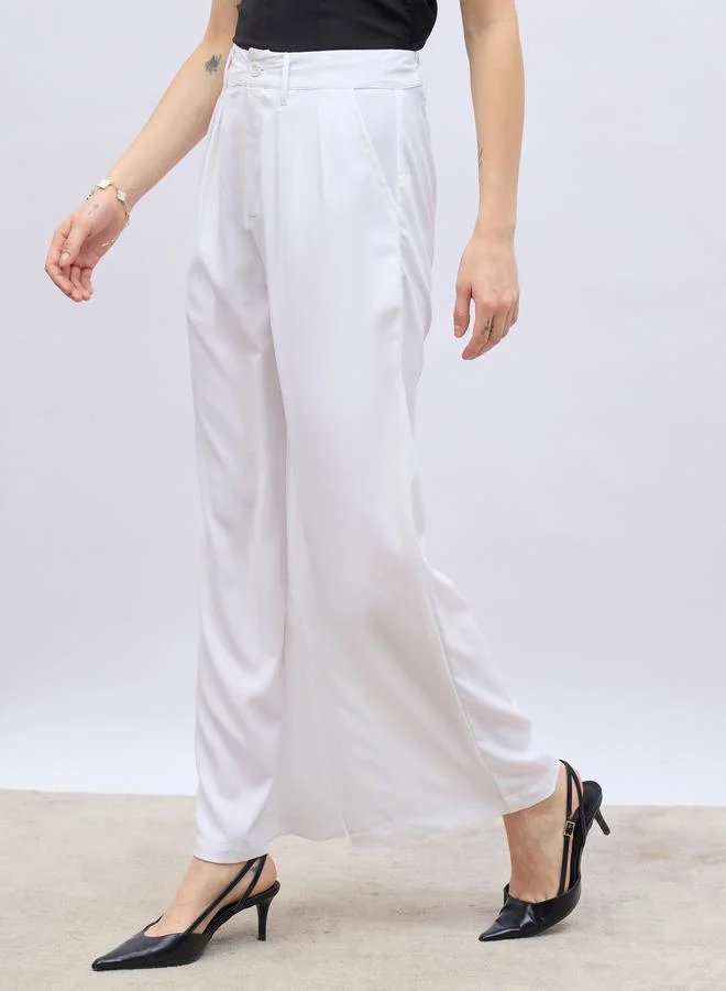 Styli Styli Solid Pleated Tailored Flare Pants with Belt Loops