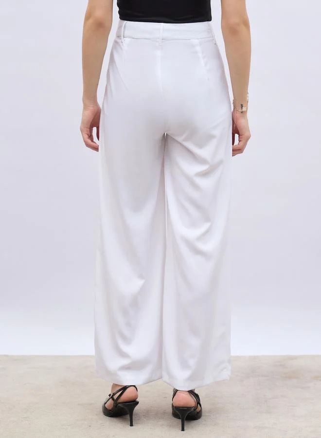 Styli Styli Solid Pleated Tailored Flare Pants with Belt Loops