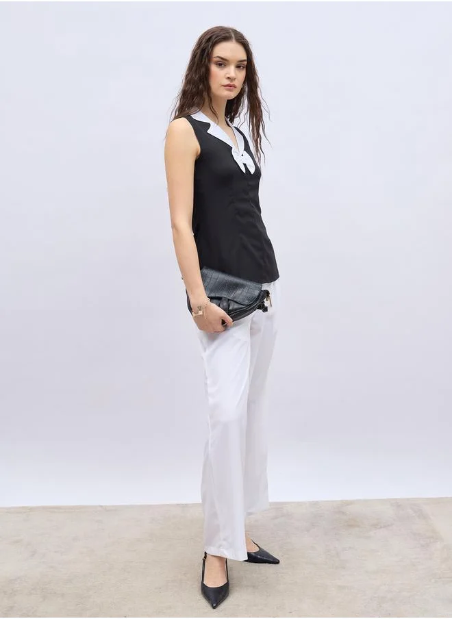 Styli Styli Solid Pleated Tailored Flare Pants with Belt Loops