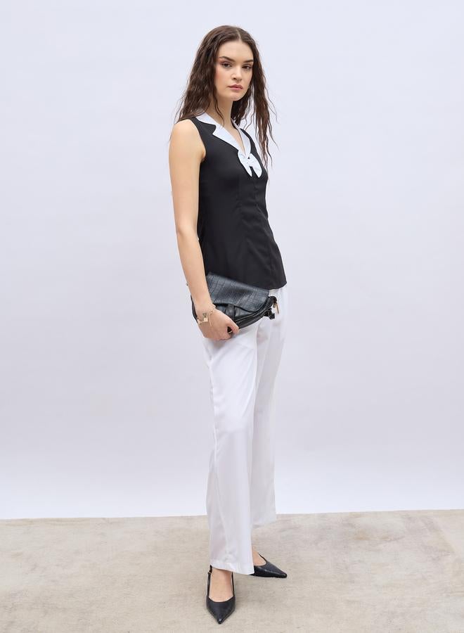 Styli Styli Solid Pleated Tailored Flare Pants with Belt Loops  - Image 1