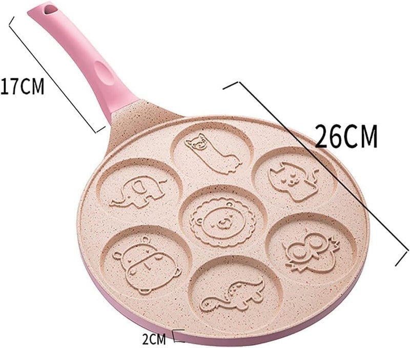 GOPAD GOPAD 7 Hole Pan Cake Frying Pan with Animal Face Shapes, Non Stick Pancake, Multi Snack Maker Pan with Handle for Kids Breakfast (Gas Stove/Pink / 1 Pcs)  - Image 3