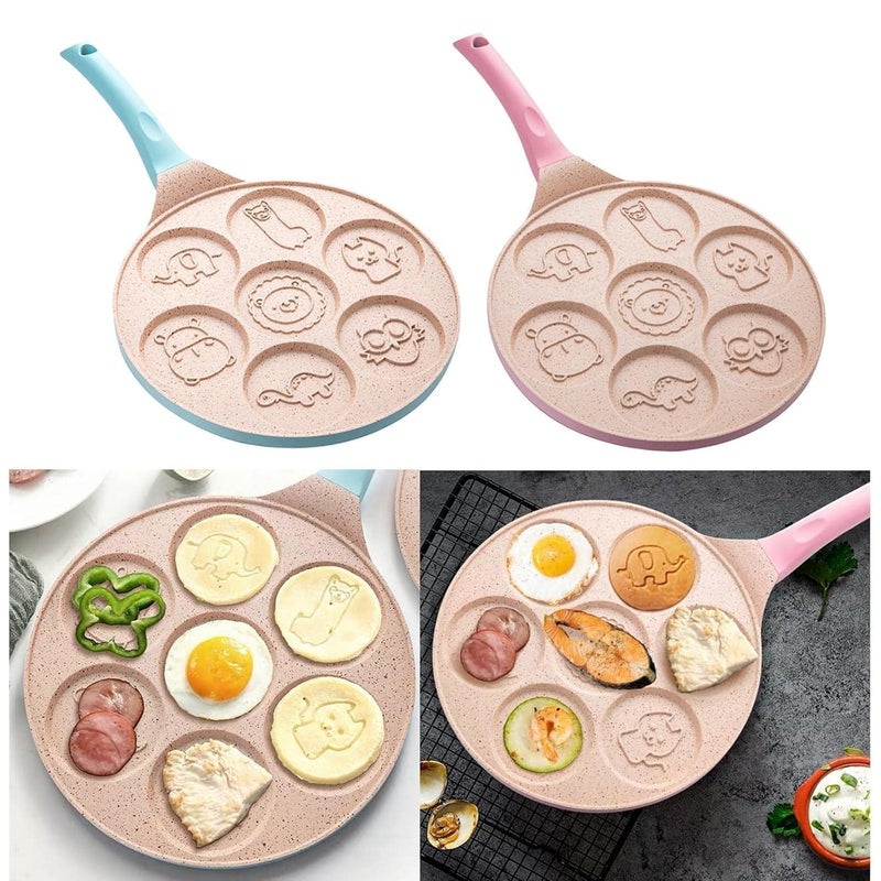 GOPAD GOPAD 7 Hole Pan Cake Frying Pan with Animal Face Shapes, Non Stick Pancake, Multi Snack Maker Pan with Handle for Kids Breakfast (Gas Stove/Pink / 1 Pcs)  - Image 5