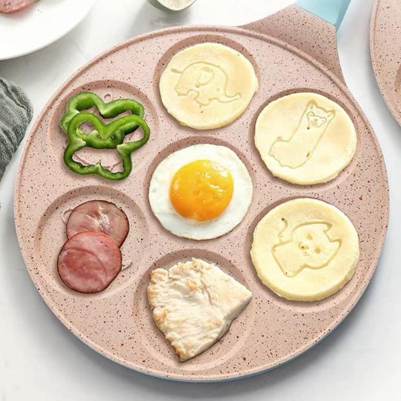GOPAD GOPAD 7 Hole Pan Cake Frying Pan with Animal Face Shapes, Non Stick Pancake, Multi Snack Maker Pan with Handle for Kids Breakfast (Gas Stove/Pink / 1 Pcs)  - Image 2