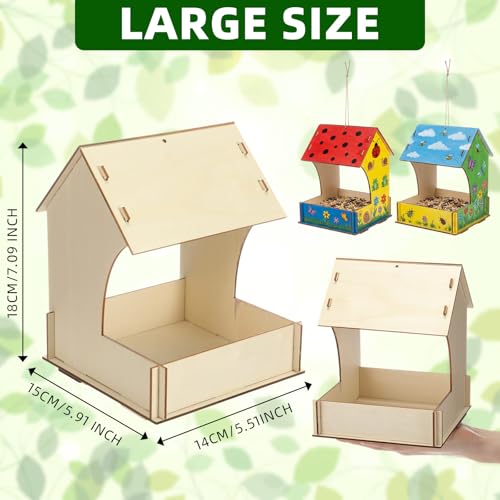 DoubleFill 12 Pack Bird Feeder Kits Bulk Wooden DIY Birdhouse Kits Unfinished Bird Feeder Birdhouse to Paint Wood Craft for Educational Fun Art Outdoor Activities Gifts - Image 3