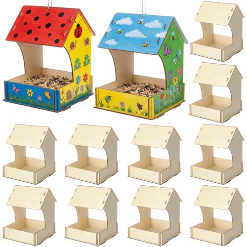 DoubleFill 12 Pack Bird Feeder Kits Bulk Wooden DIY Birdhouse Kits Unfinished Bird Feeder Birdhouse to Paint Wood Craft for Educational Fun Art Outdoor Activities Gifts - Image 1