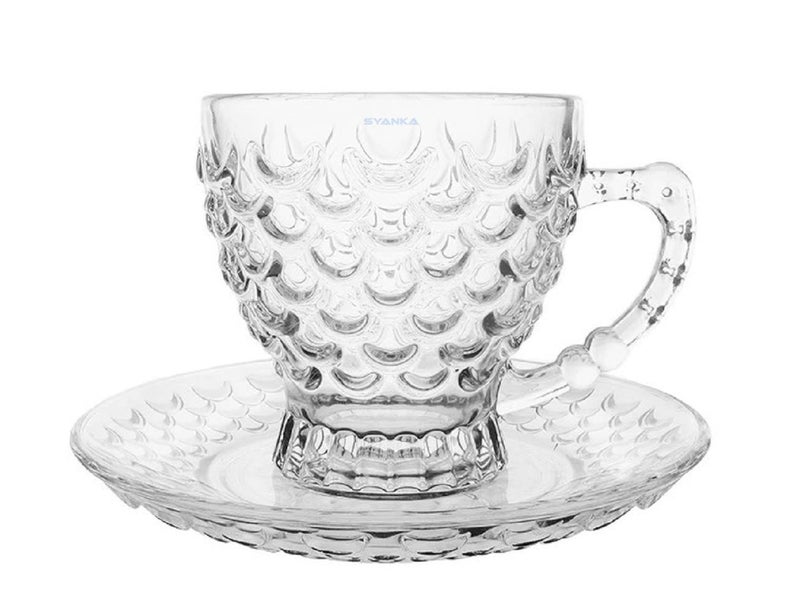 SYANKA Premium Glass Tea Cup and Saucer Set of 6 - 210 ML, Transparent, Designer Set for Coffee, Green Tea, Herbal Tea, Lemon Tea - Image 4
