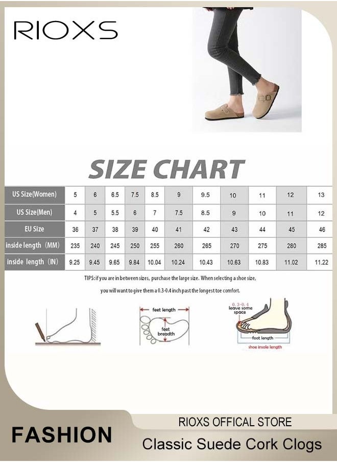 RIOXS - Unisex Suede Clogs,Premium Suede Leather Clogs Sandals For Women And Men,Anti-Slip Flat Mules,Classic Slip-On Closed Toe Slippers,Clogs With  Arch Support And Adjustable Buckle,Casual Clogs For Indoors Outdoor Activities - Image 1