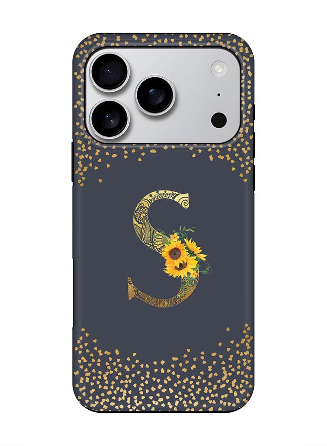 Stylizedd Tough Pro Magnetic Case for iPhone 17 Pro, Dual Layer hybrid PC + TPU Mobile Cover Matte - Custom Floral Monogram - S  (Grey )