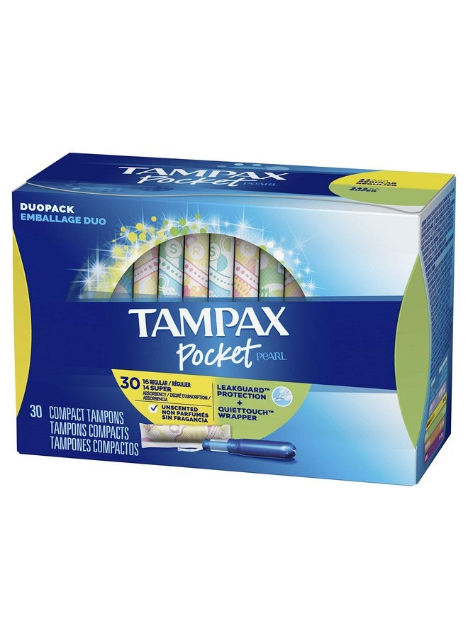Tampax Tampax Pocket Pearl Plastic Tampons, Duopack (Regular/Super Absorbency), Unscented, 30 Count (Packaging May Vary)  - Image 1