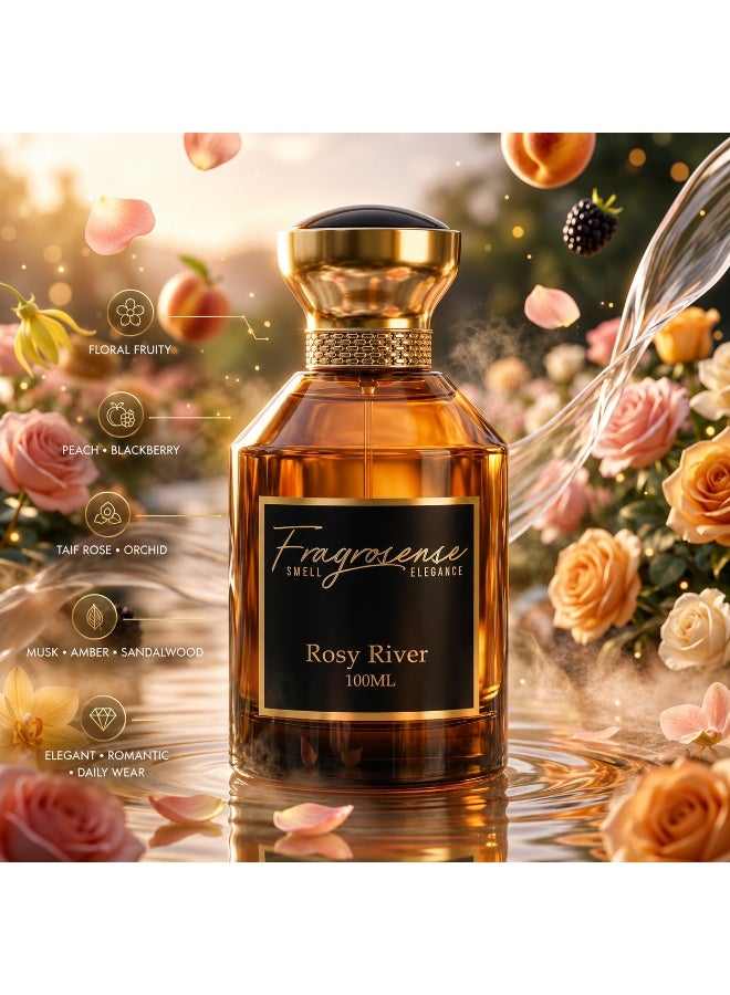 Fragrosense عطر روزي ريفر للجنسين 100 مل - عطر زهري فاكهي مسكي يدوم طويلاً، رائحة خشبية عطرية فاخرة، توقيع يومي مميز للرجال والنساء - Image 2